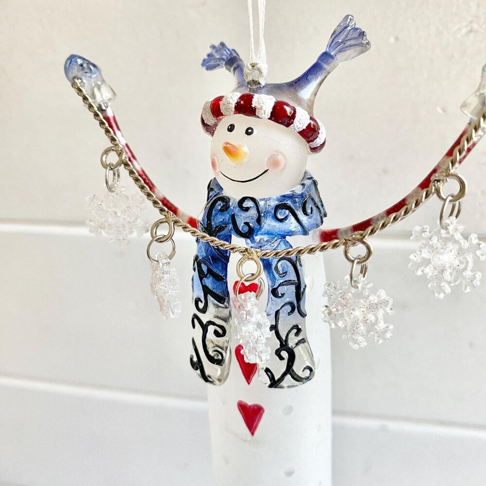 Anthropomorphic Snowman with Snowflake Garland Christmas Ornament, Acrylic